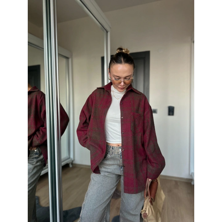 Kadın Oduncu Gömlek Bordo-Kahverengi