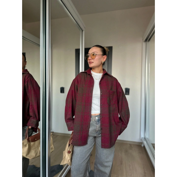 Kadın Oduncu Gömlek Bordo-Kahverengi