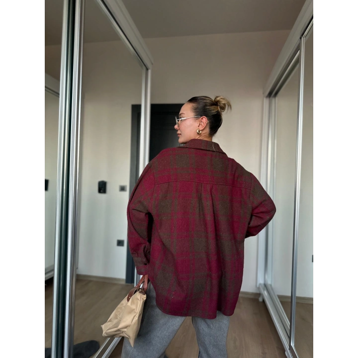 Kadın Oduncu Gömlek Bordo-Kahverengi