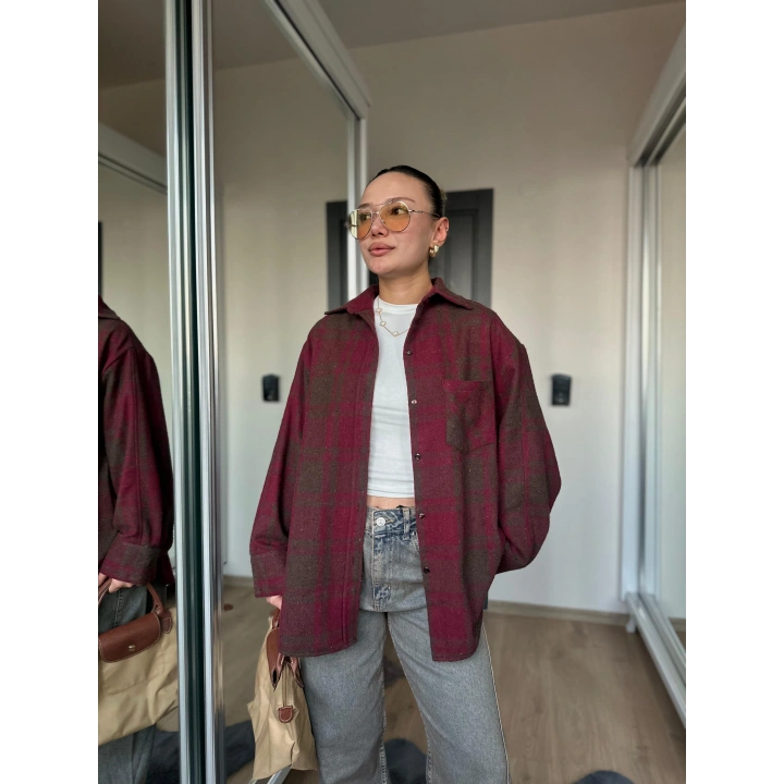 Kadın Oduncu Gömlek Bordo-Kahverengi