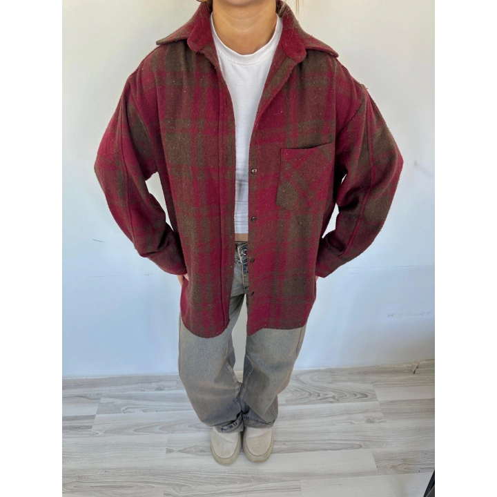 Kadın Oduncu Gömlek Bordo-Kahverengi