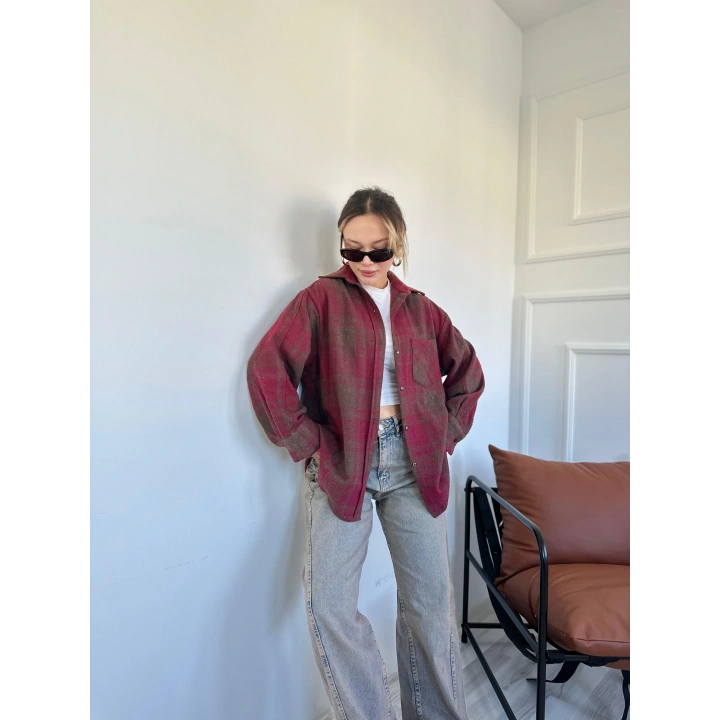 Kadın Oduncu Gömlek Bordo-Kahverengi