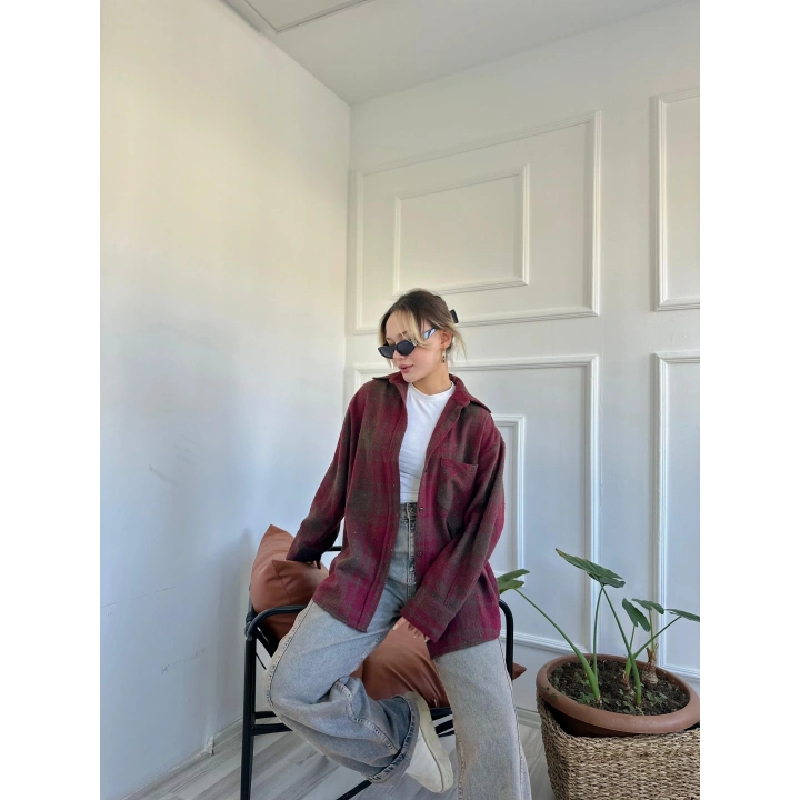 Kadın Oduncu Gömlek Bordo-Kahverengi