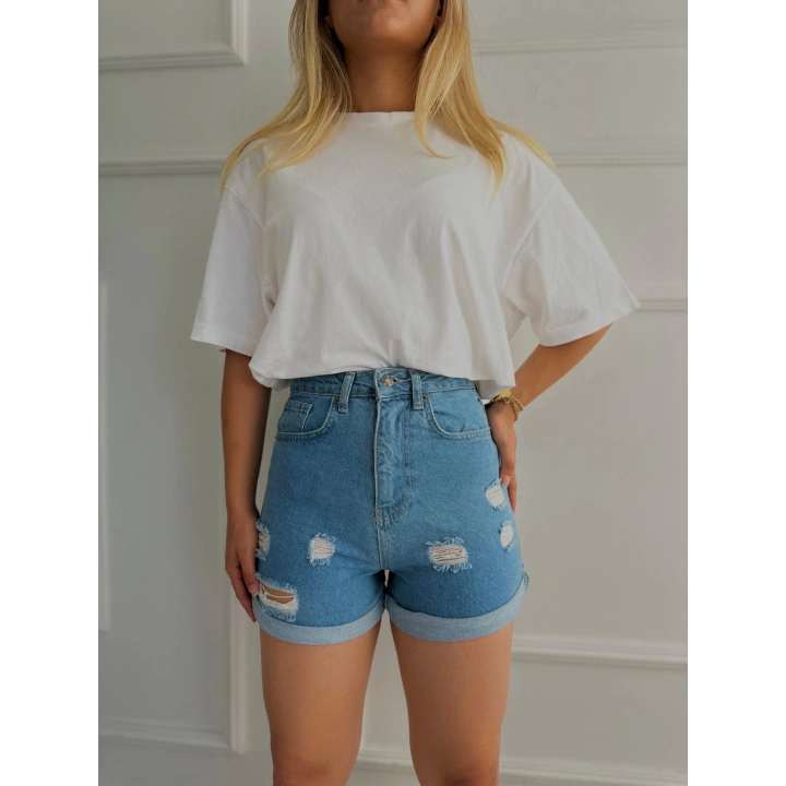 Kadın Önü Yırtıklı Mini Kot Şort