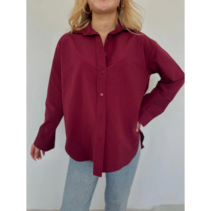 Kadın Oversize Gömlek Bordo
