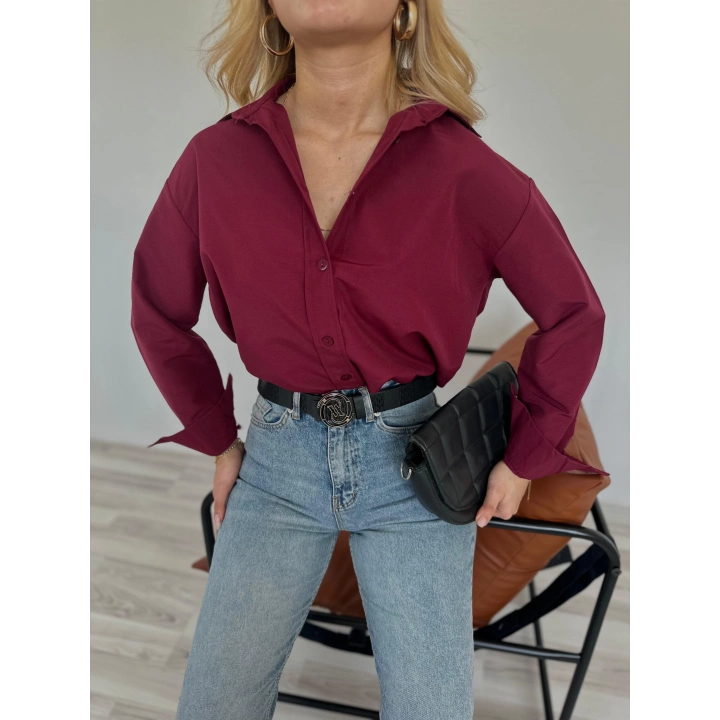 Kadın Oversize Gömlek Bordo