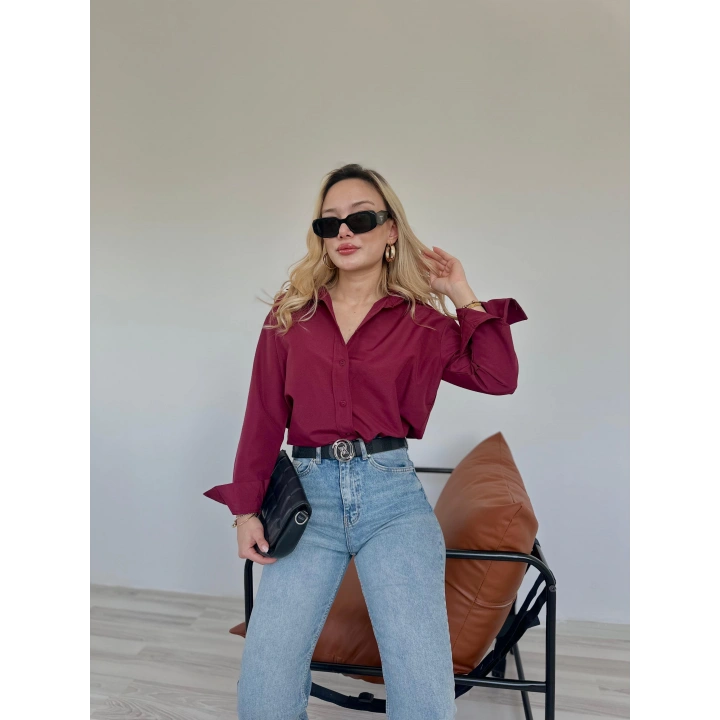 Kadın Oversize Gömlek Bordo