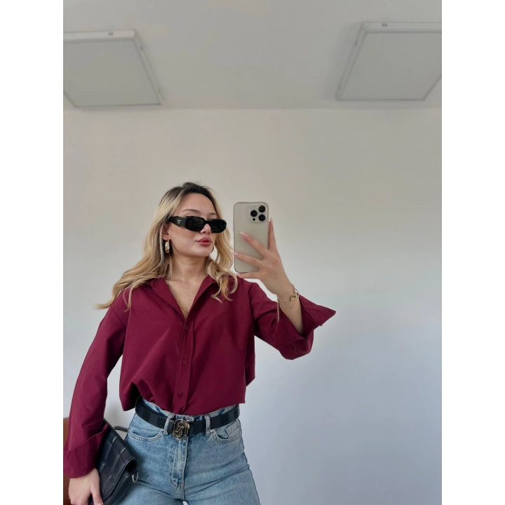 Kadın Oversize Gömlek Bordo