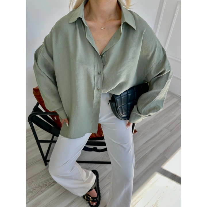 Kadın Oversize Gömlek Çağla Yeşili