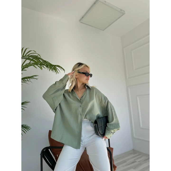 Kadın Oversize Gömlek Çağla Yeşili