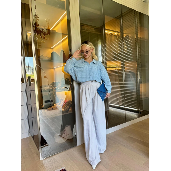 Kadın Oversize Gömlek İndigo