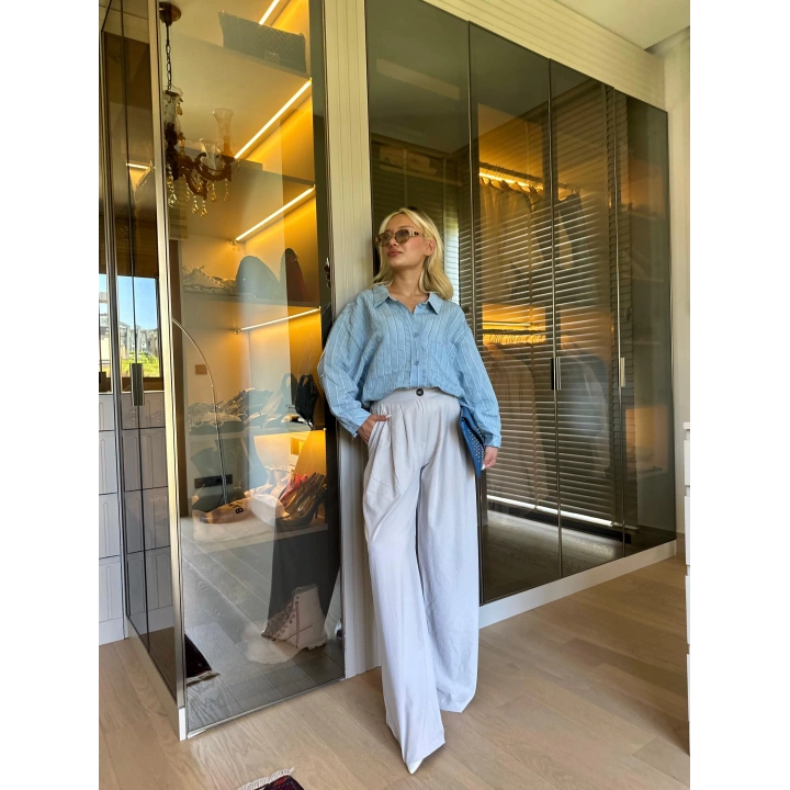 Kadın Oversize Gömlek İndigo