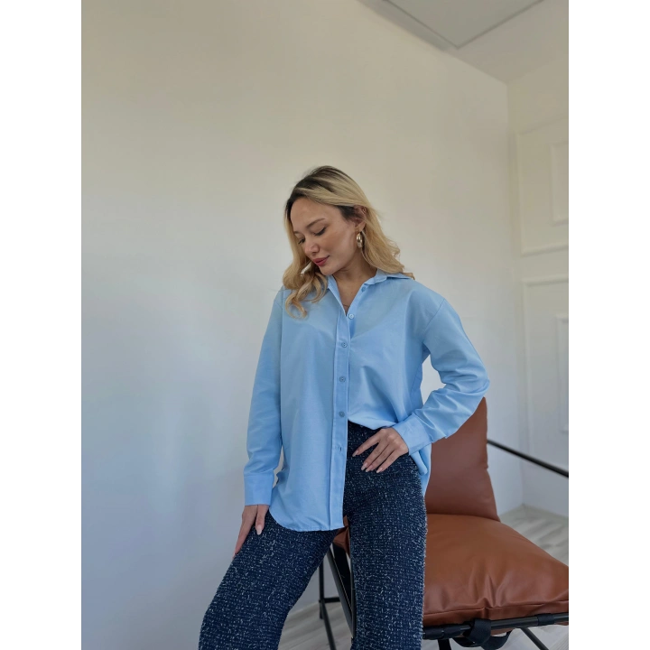Kadın Oversize Gömlek Mavi