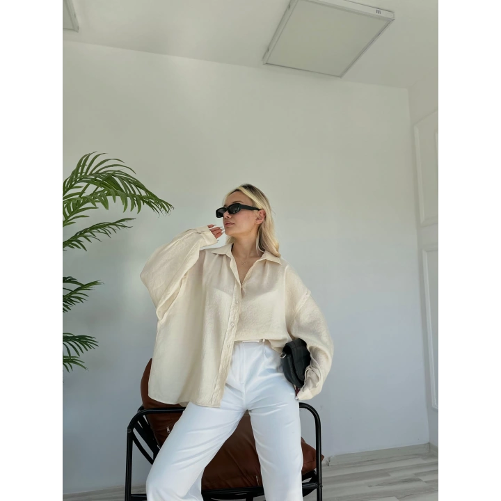 Kadın Oversize Gömlek Taş Rengi
