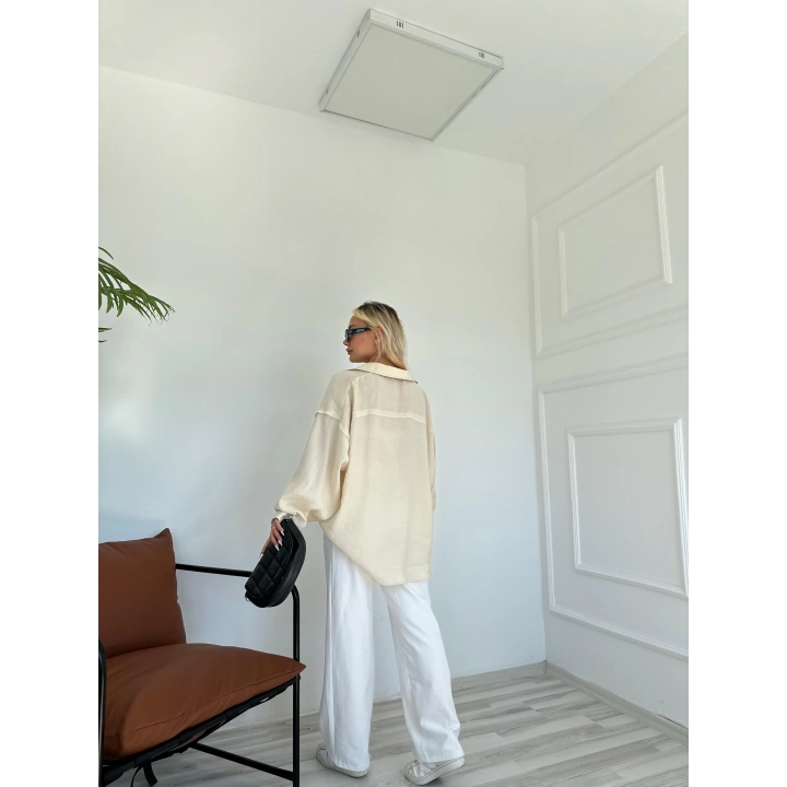 Kadın Oversize Gömlek Taş Rengi