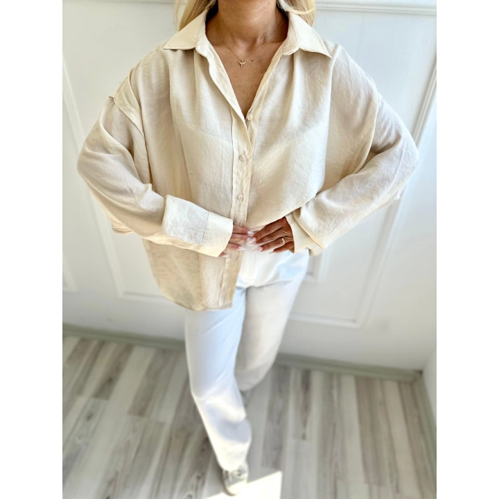 Kadın Oversize Gömlek Taş Rengi