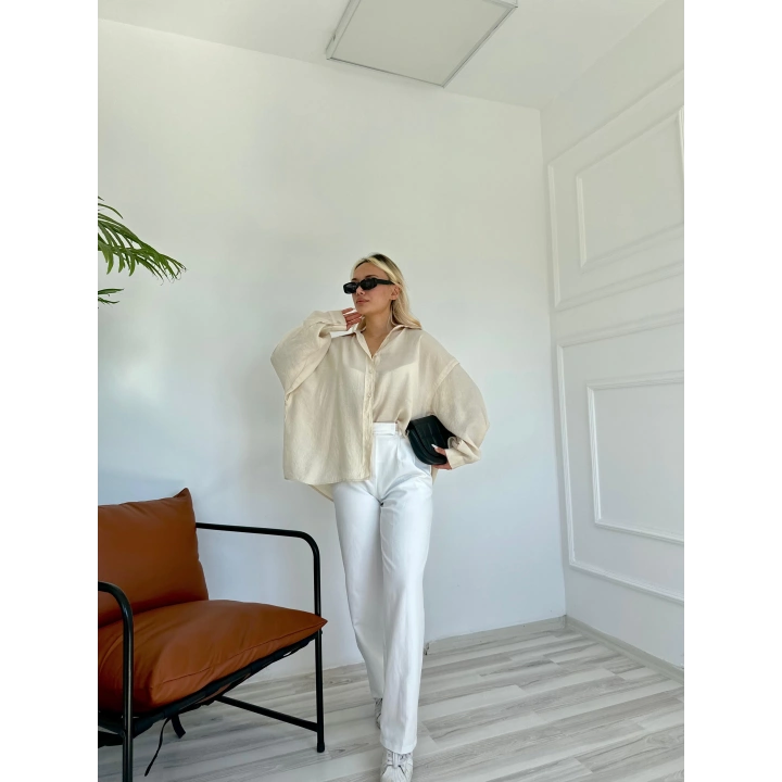 Kadın Oversize Gömlek Taş Rengi