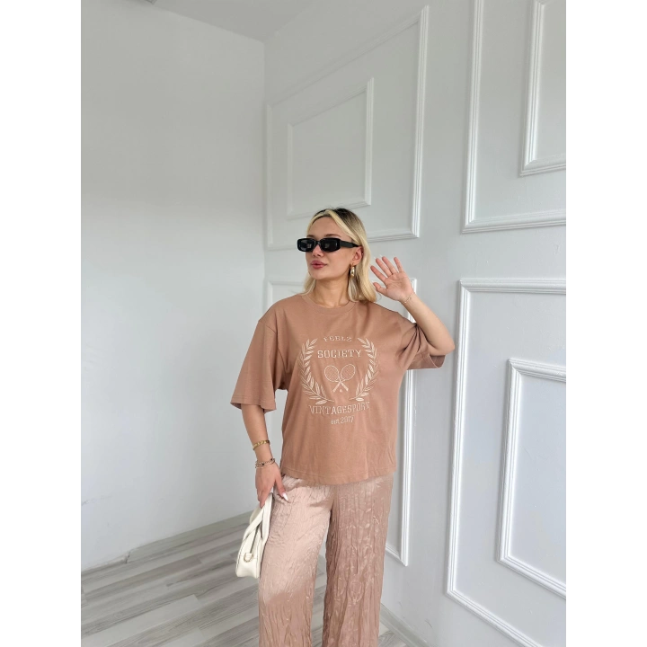 Kadın Oversize Tenis Vintage Tshirt Kahve