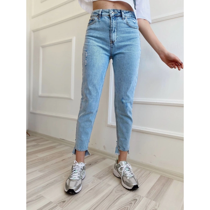 Kadın Paça Detaylı Mom Jean Mavi