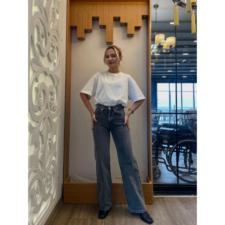 Kadın Palazzo Kot Pantolon Füme