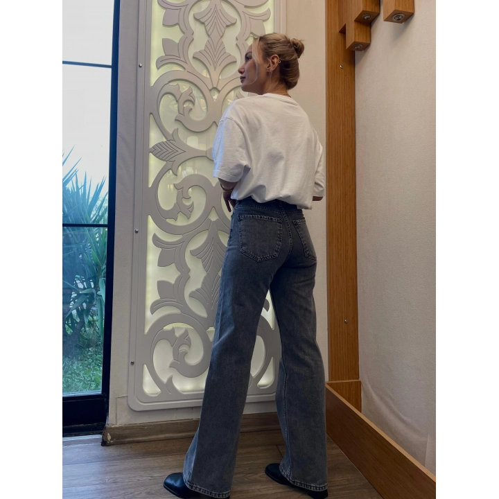 Kadın Palazzo Kot Pantolon Füme