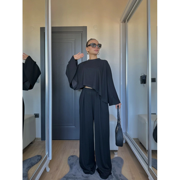 Kadın Panço Takım Siyah