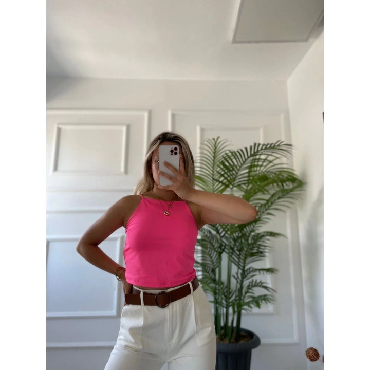 Kadın Pembe Halter Yaka Crop