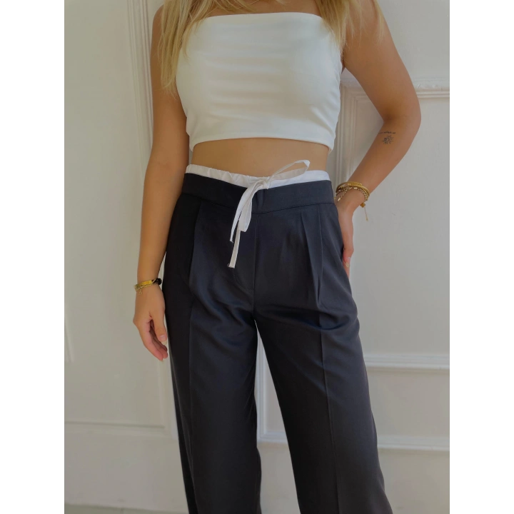 Kadın Poplin Detaylı Palazzo Pantolon Siyah