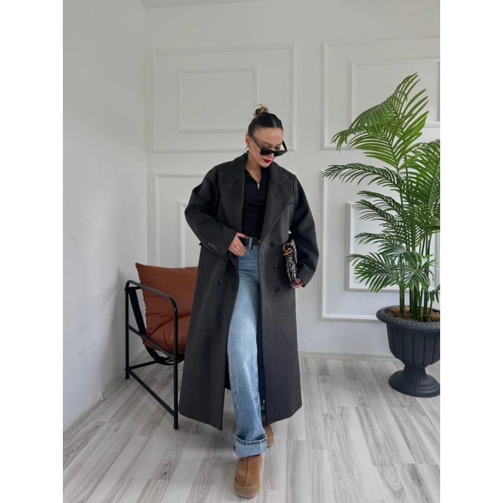 Kadın Premium Kalite Kaşe Kaban Siyah