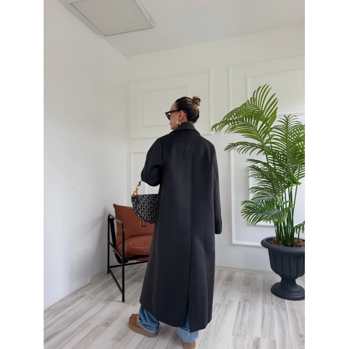 Kadın Premium Kalite Kaşe Kaban Siyah