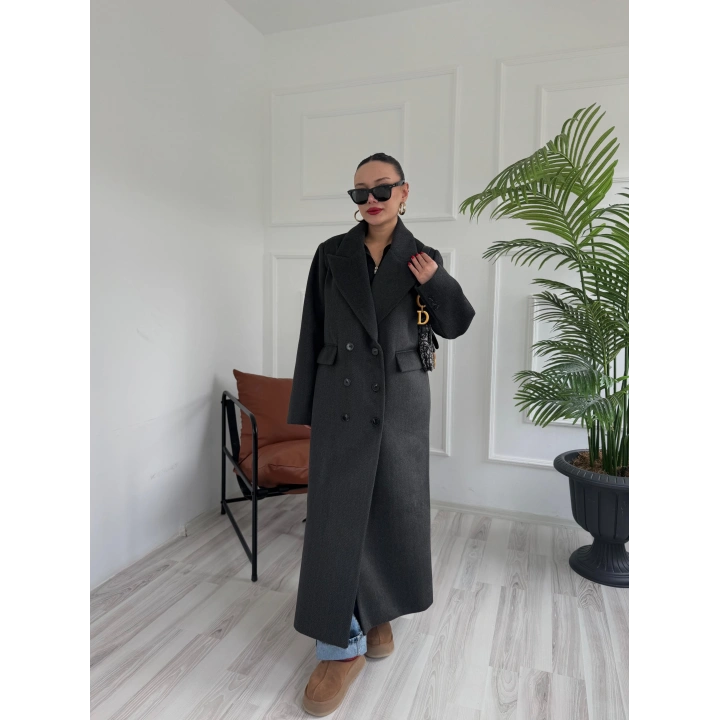 Kadın Premium Kalite Kaşe Kaban Siyah