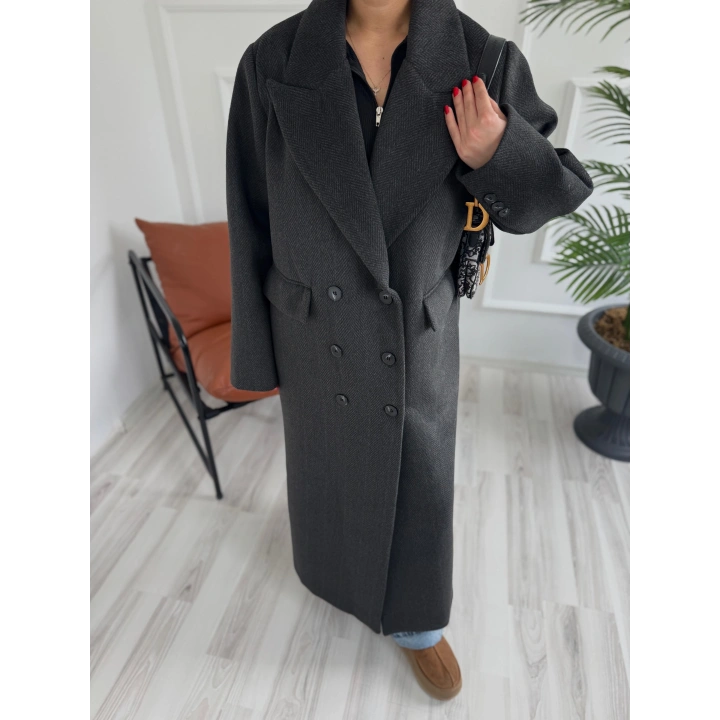 Kadın Premium Kalite Kaşe Kaban Siyah