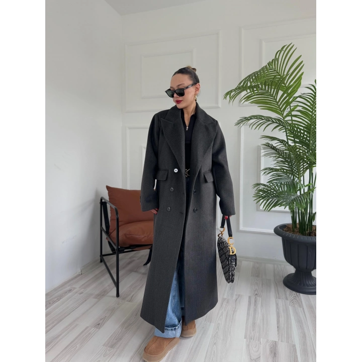 Kadın Premium Kalite Kaşe Kaban Siyah