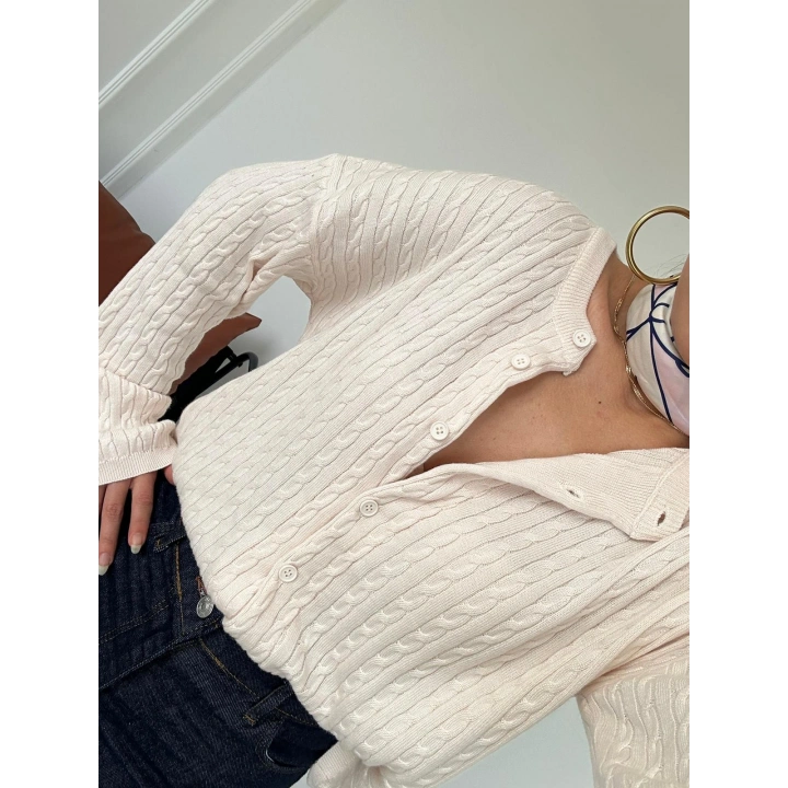 Kadın Saç Örgülü Hırka Krem