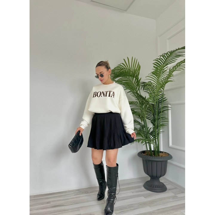 Kadın Şortlu Pileli Mini Etek Siyah