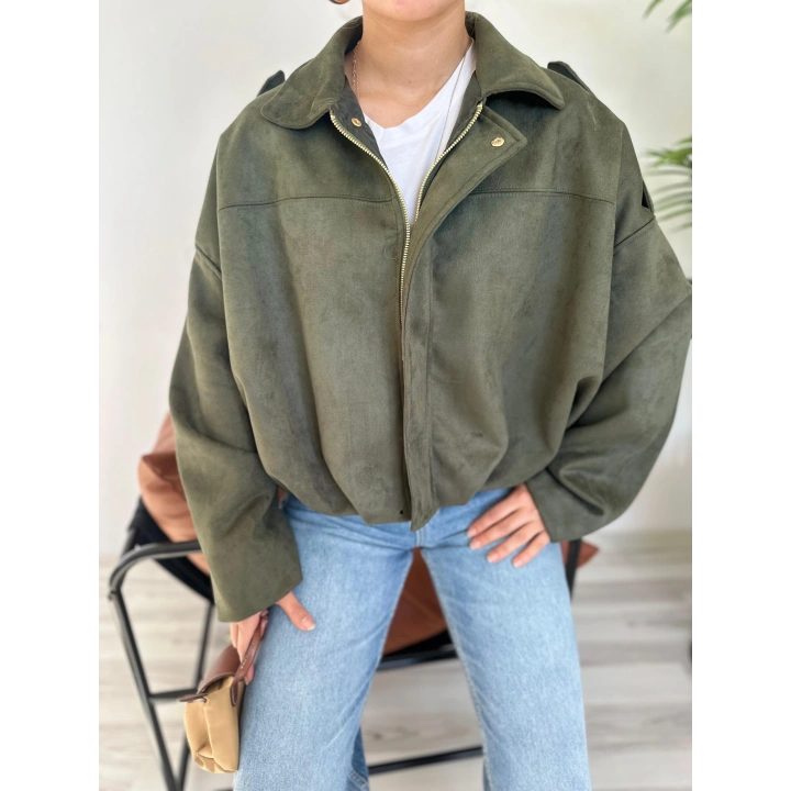 Kadın Süet Bomber Ceket Haki