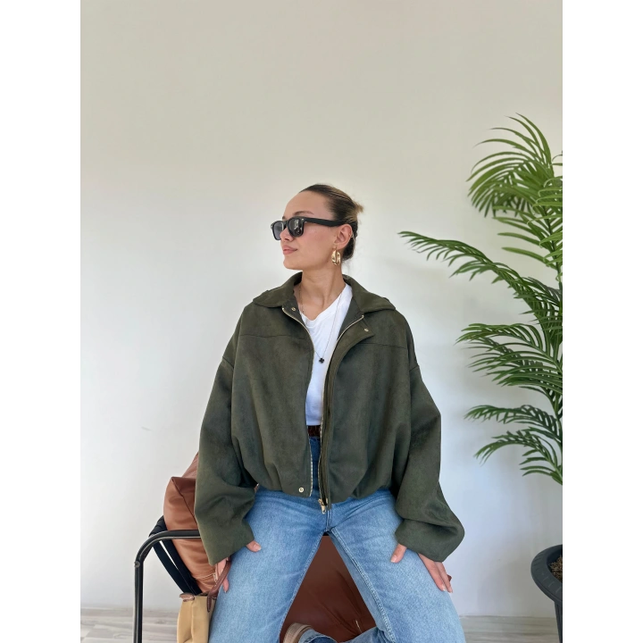 Kadın Süet Bomber Ceket Haki