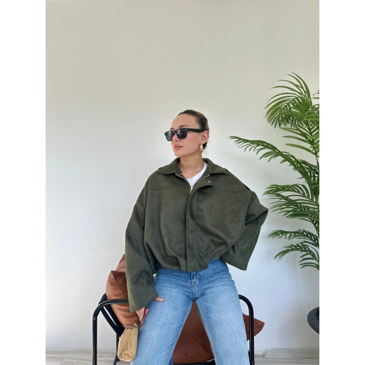 Kadın Süet Bomber Ceket Haki