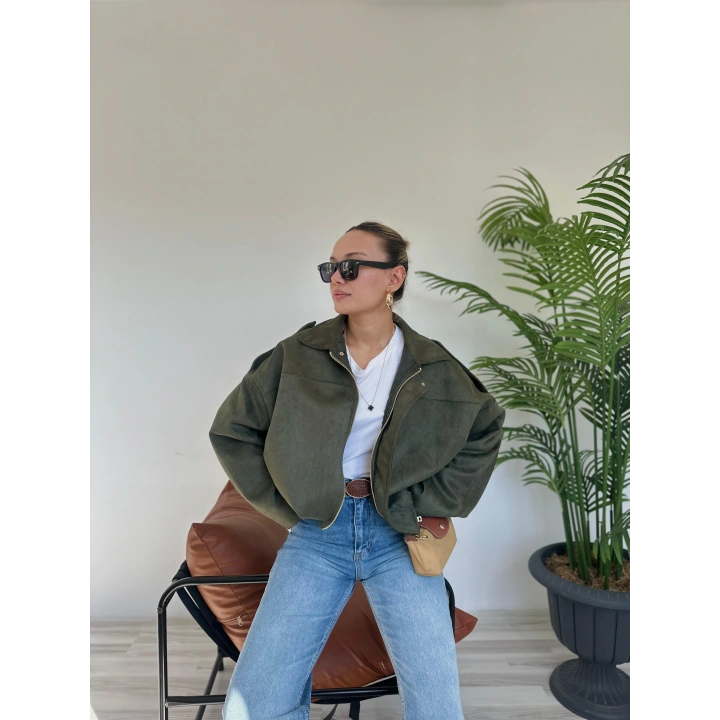 Kadın Süet Bomber Ceket Haki