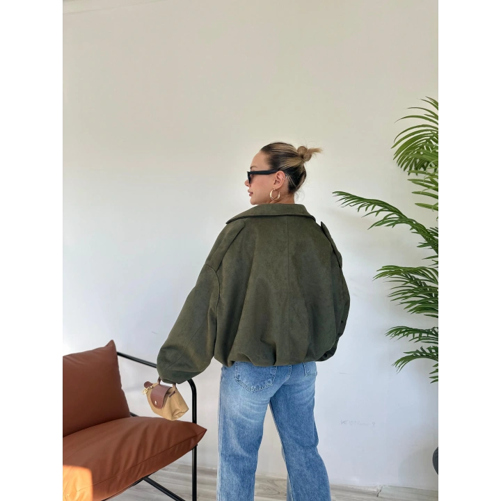 Kadın Süet Bomber Ceket Haki