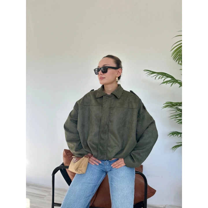 Kadın Süet Bomber Ceket Haki