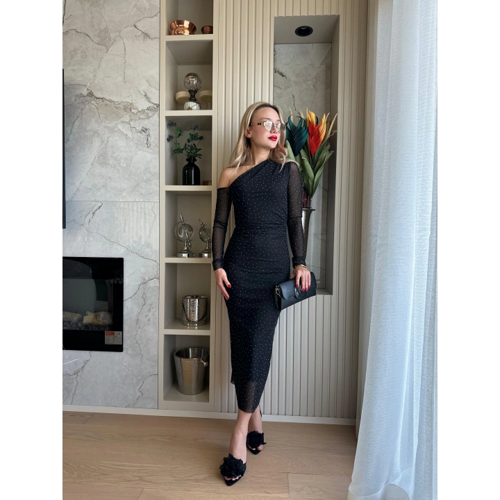 Kadın Taşlı Elbise Siyah