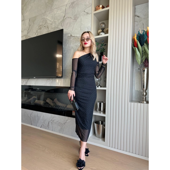 Kadın Taşlı Elbise Siyah