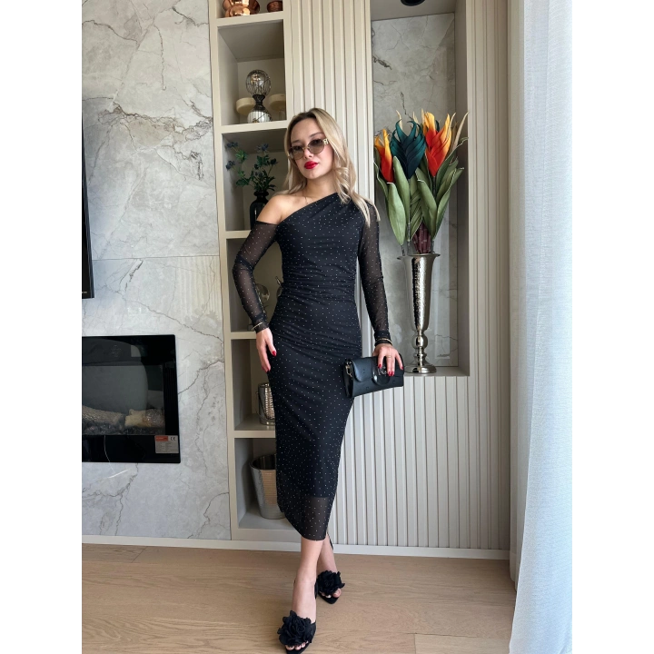 Kadın Taşlı Elbise Siyah