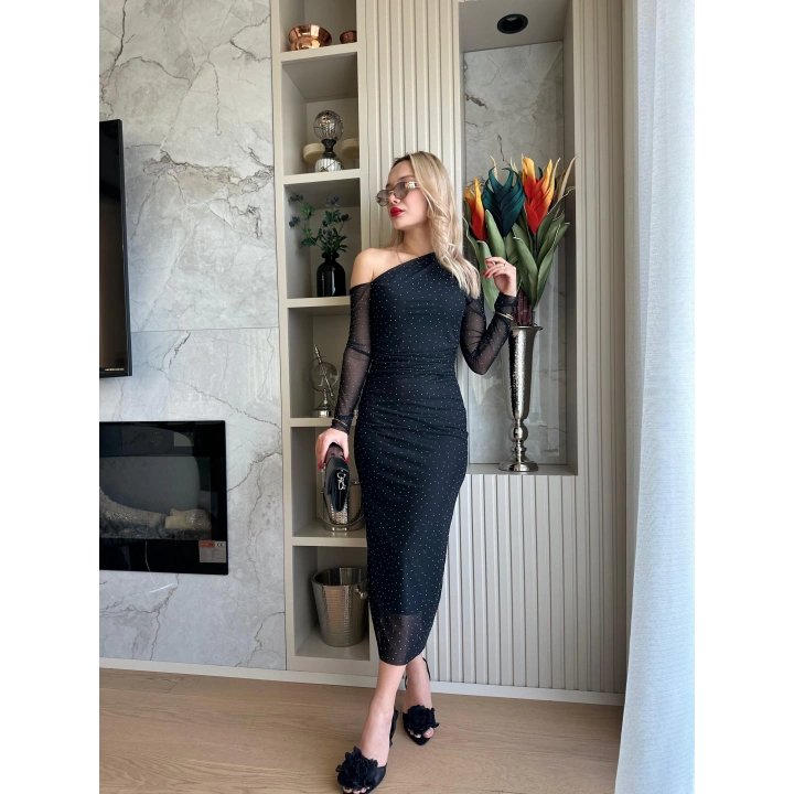 Kadın Taşlı Elbise Siyah