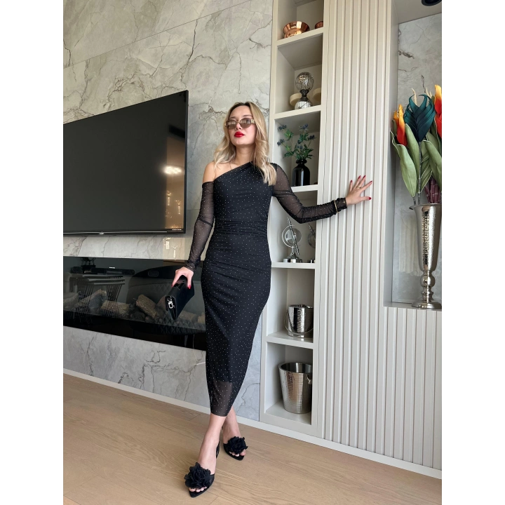 Kadın Taşlı Elbise Siyah