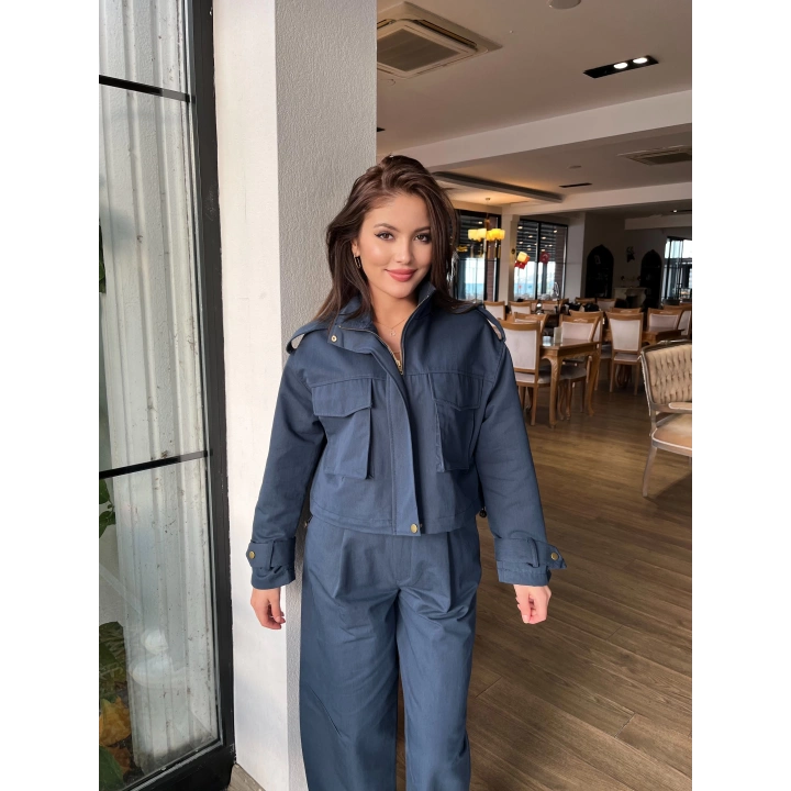 Kadın Tencel Gabardin Takım Lacivert