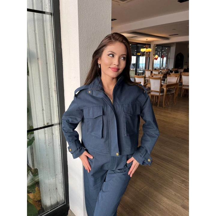 Kadın Tencel Gabardin Takım Lacivert