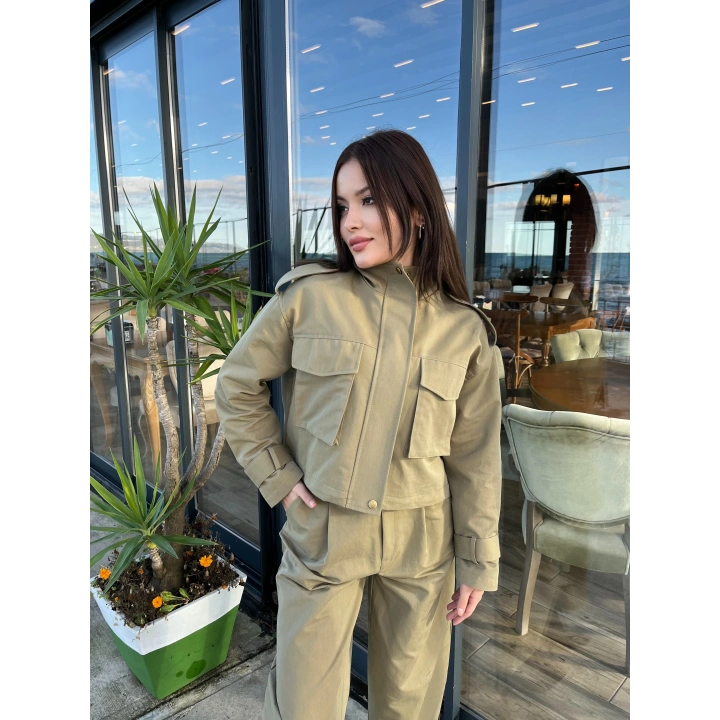 Kadın Tencel Gabardin Takım Yağ Yeşili