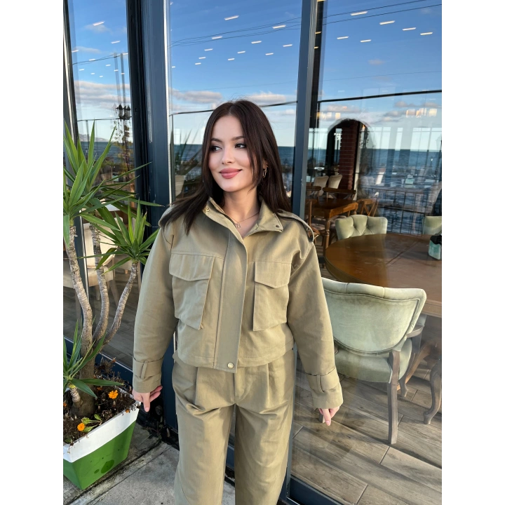 Kadın Tencel Gabardin Takım Yağ Yeşili